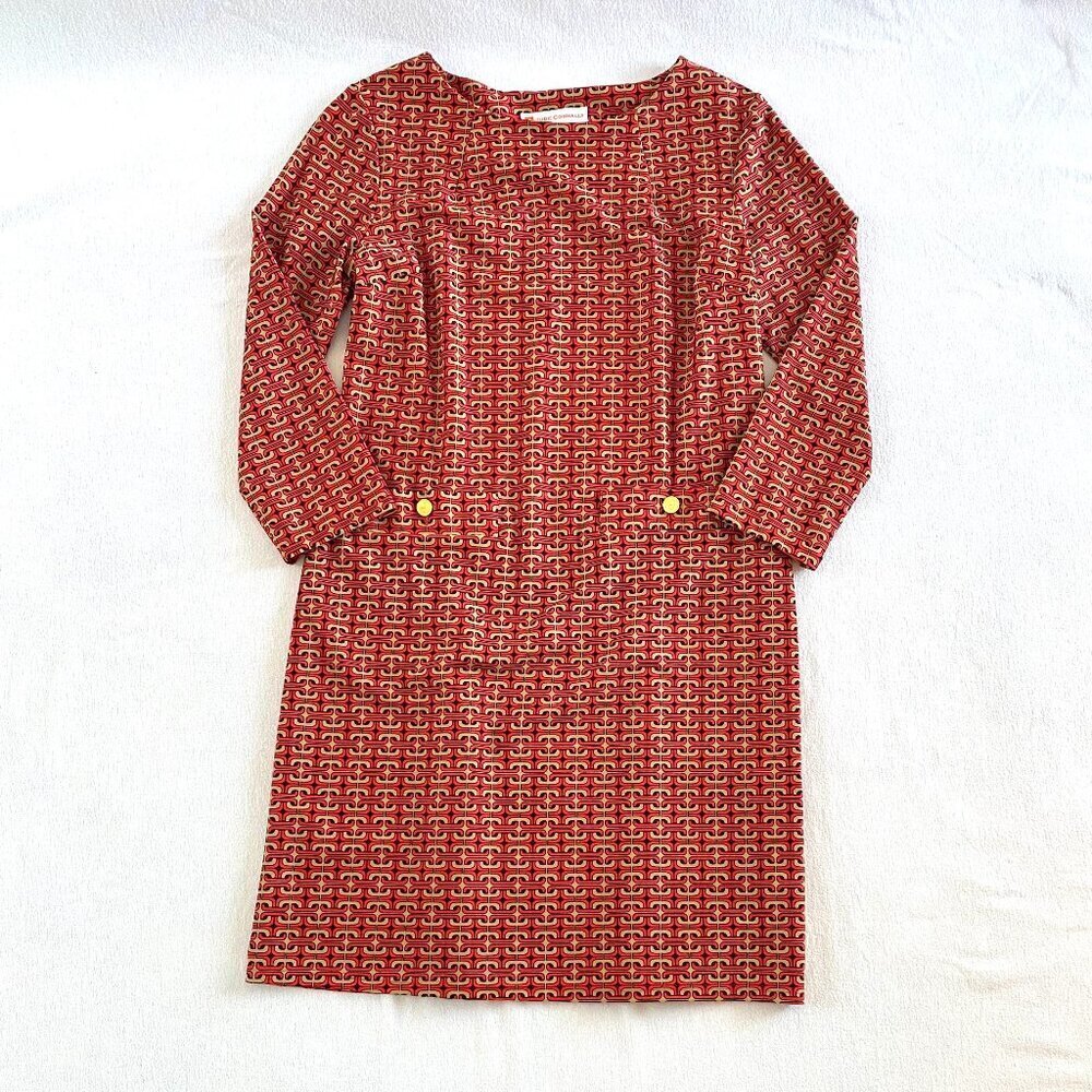 Jude Connally Sabine sheath dress Size Small red black tan luxury designer